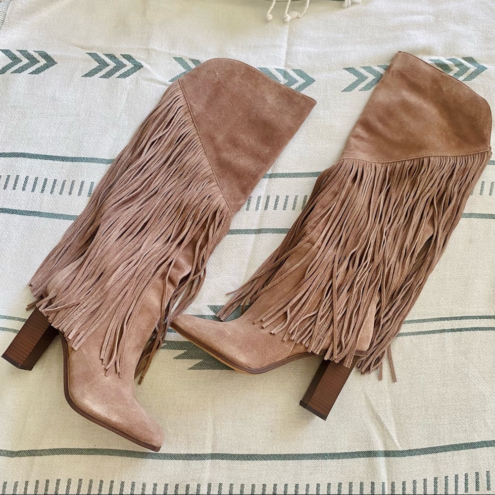 NWT Western Suede Fringe Knee-High Boots